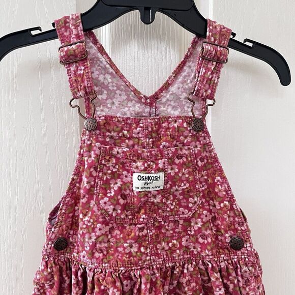 Oshkosh B'gosh Pink Floral Corduroy Overall Dress Jumper Girls Size 4T - Picture 2 of 11